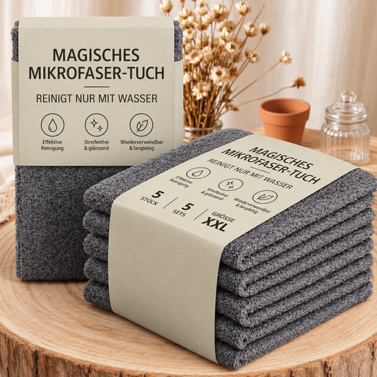 Fünf Velunara Mikrofaser-Reinigungstücher als Set für die tägliche Haushaltsreinigung