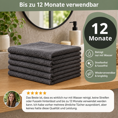 Velunara Mikrofaser-Reinigungstücher beim Reinigen einer glatten Küchenoberfläche