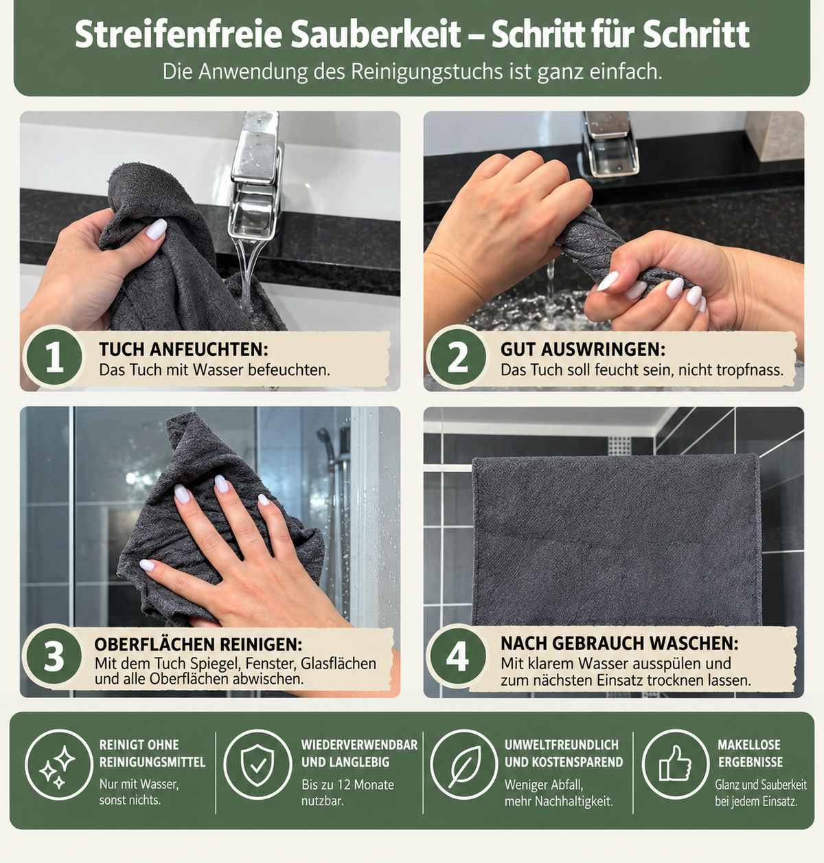 Mikrofaser-Reinigungstücher für die gründliche Reinigung im Badezimmer